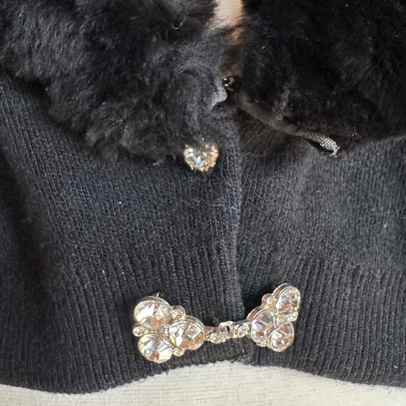 Vintage Genuine Mouton Fur Shawl Collar Sweater Black S, Rhinestone Accents - Picture 3 of 14
